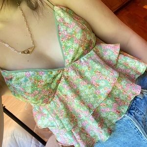 Ruffle flower summer crop top